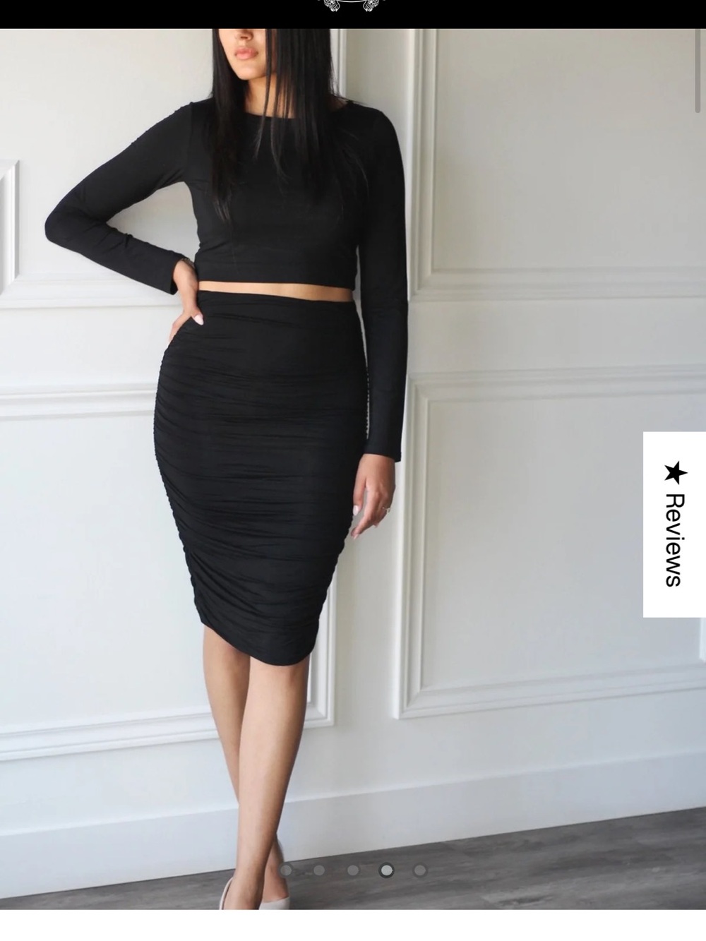 Emmy Deveaux Black Ruched Pencil Skirt - midi